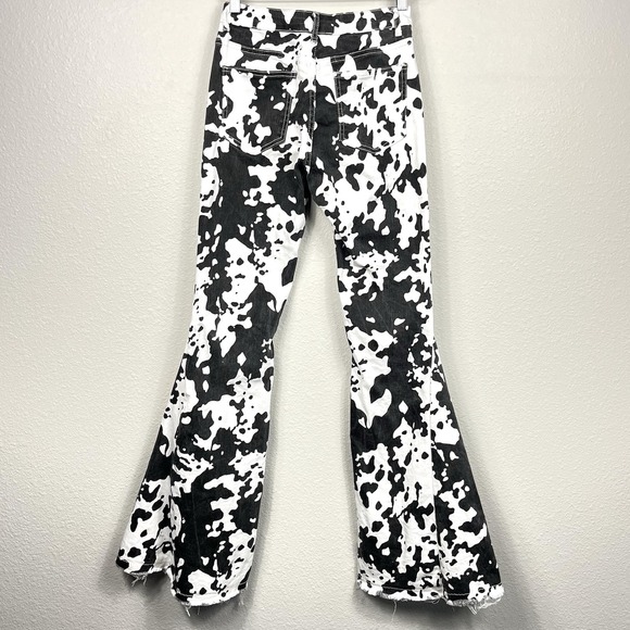 Saints & Hearts Bell Bottom Raw Hem Jeans Women Small Cow Print Grunge Y2K Indie - Picture 2 of 13